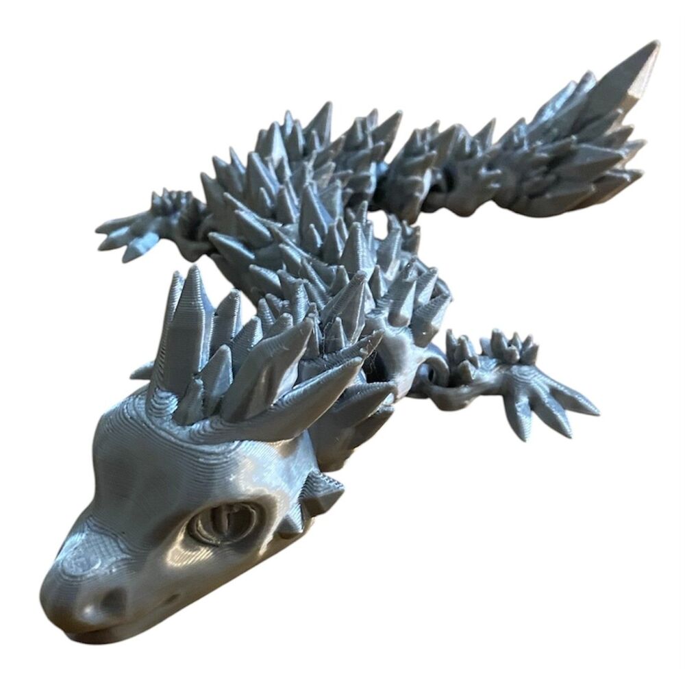 3D Printed - 8" Baby Crystal Dragon - Silver SIlk - #3408-42